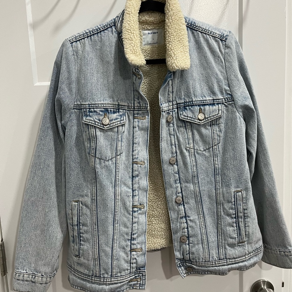 Old Navy Light Blue Jean Jacket with Cream Lining